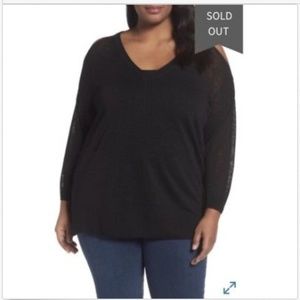 SEJOUR Sweater 3X Black Cold Shoulder Linen Blend